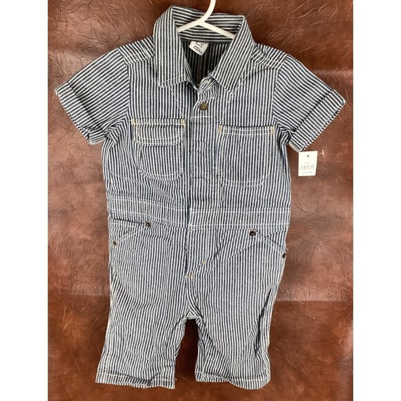 Baby Gap 1pc Romper & Sun Hat Shorts 6-12 Mo Outfit Striped Train Conductor NWT - Picture 2 of 7